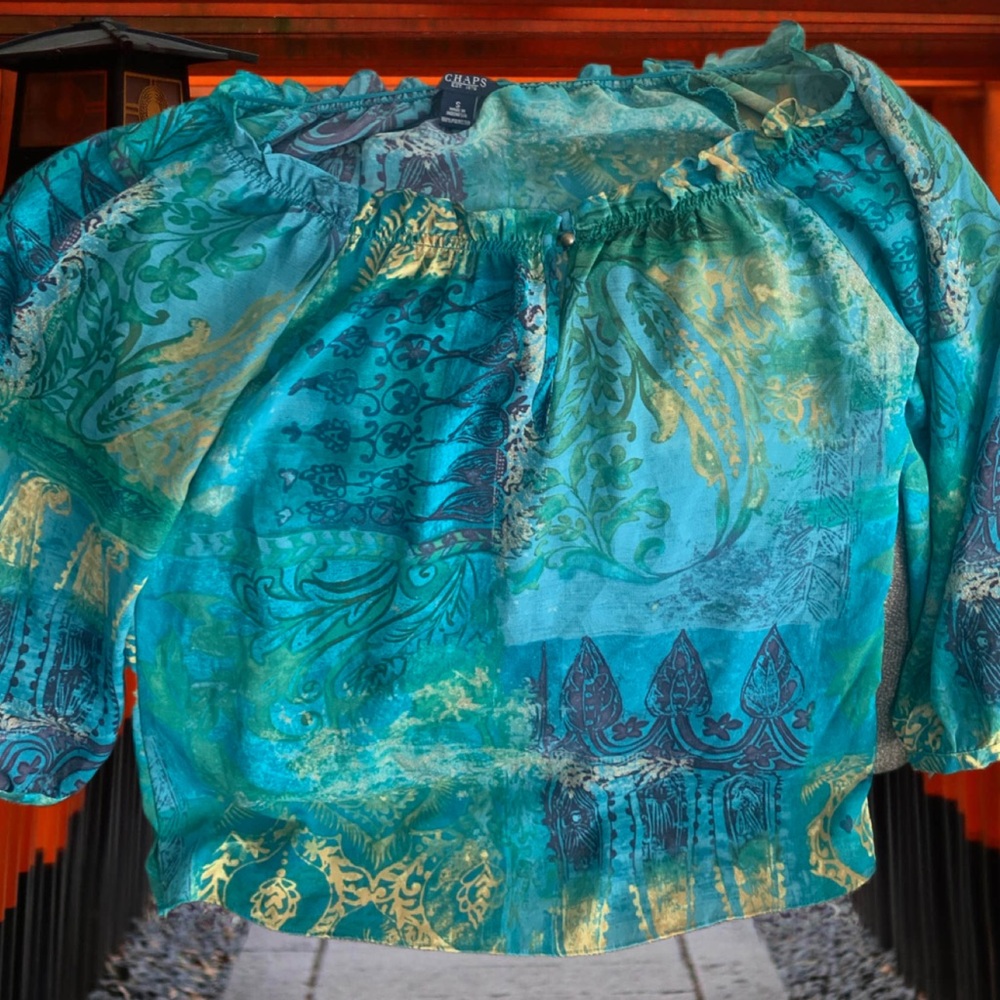 Pre Owned Women’s Chaps Blouse Sz Sm Hippie Vibe Boho Fashionable Comfort Style - Picture 2 of 11